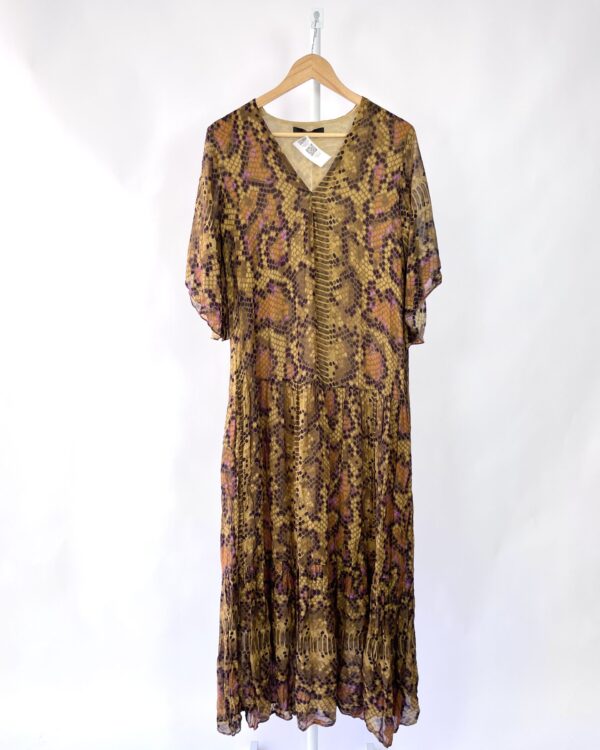 Vestido midi marrom com estampa cobra ANIMALE - 36 - VENDIDO SISTEMA OTO