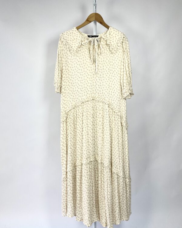 Vestido longo bege com estampa ZARA - P