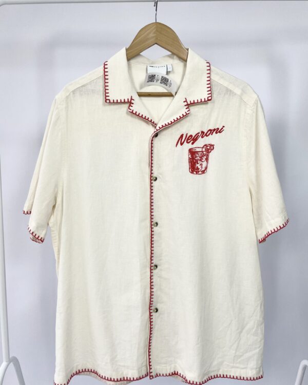 Camisa Llinho bege bordada OSOS - P - VENDIDO SISTEMA OTO