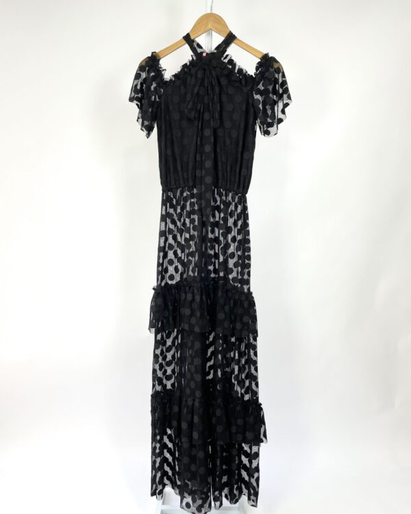 Vestido longo preto com transparencia e babado TEE MATCH - PP VENDIDO SISTEMA OTO