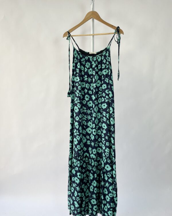 Vestido longo azul marinho com estampa turquesa VANESSA TOBLER - G - VENDIDO SISTEMA OTTO