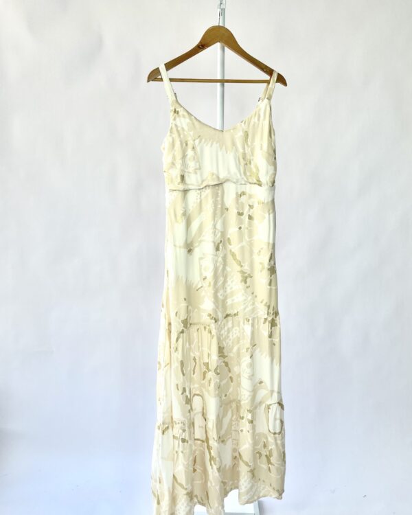 Vestido off com dourado algodão - P - VENDIDO SISTEMA OTO