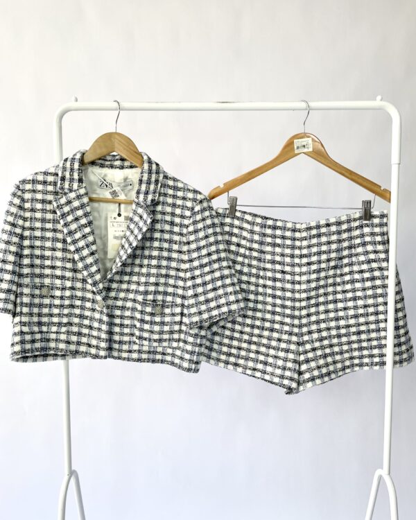 Conjunto tweed azul  e preto ZARA - G *NUNCA USADO* - VENDIDO SISTEMA OTO