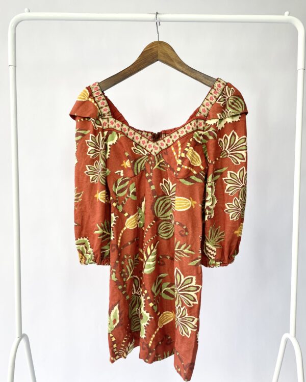 Vestido curto marrom com estampa FARM - PP - VENDIDO SISTEMA OTO