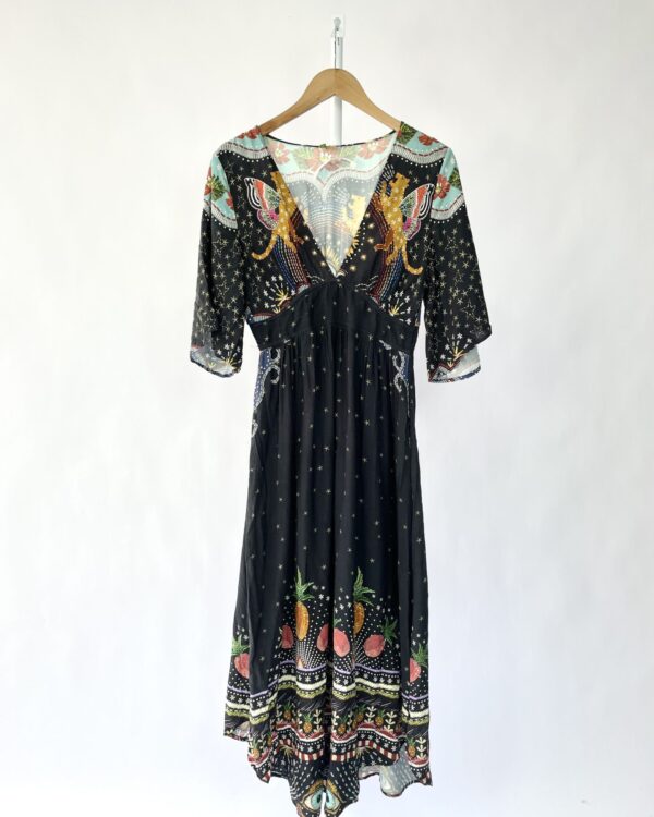 Vestido preto estampado FARM - P - VENDIDO SISTEMA OTO