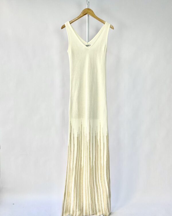 Vestido longo off white com detalhes dourados tricot RABUSCH - P - VENDIDO SISTEMA OTO