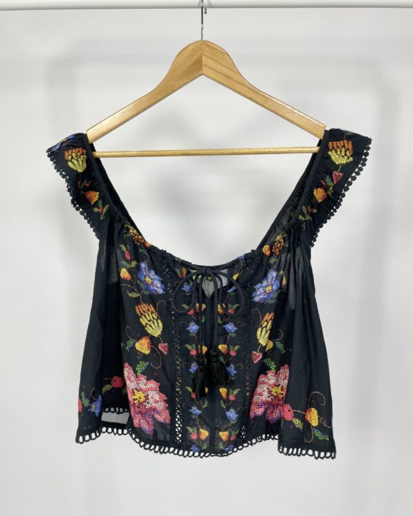 Bata azul escuro com floridos FARM - P - VENDIDO SIST OTO