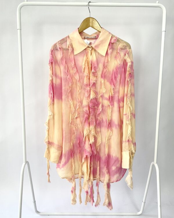 Camisa tie dye rosa com babados TIG - P - VENDIDO SISTEMA OTO