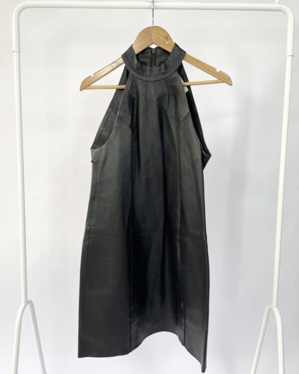 Vestido midi preto de couro ABRAND - 38