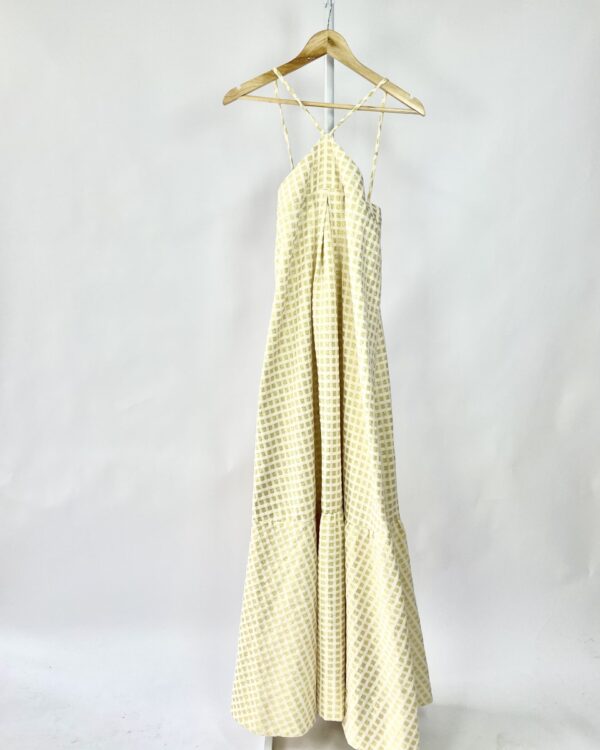 Vestido longo off com lurex dourado ANPÔ - M *nunca usado* *coleção atual* - VENDIDO SISTEMA OTO