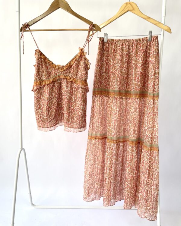 Conjunto seda terracota com estampa e lurex ATEEN - 38