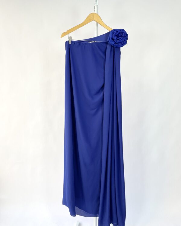 Vestido azul royal crepe georgete com flor - 36 - VENDIDO SISTEMA OTTO