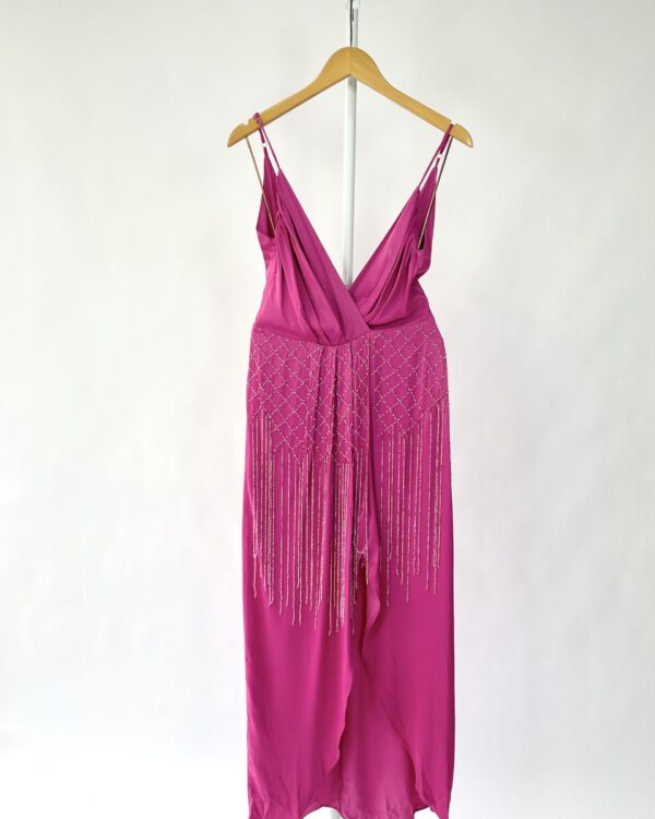 Vestido rosa midi acetinado com aplicações NUI NUI - P - VENDIDO SISTEMA OTTO