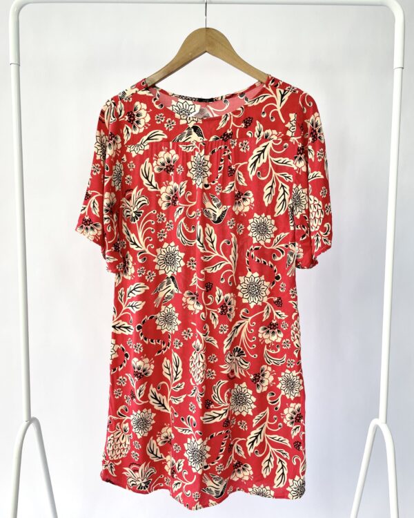 Vestido curto  vermelho estampado com mangas CANTAO - P - VENDIDO SIST OTO