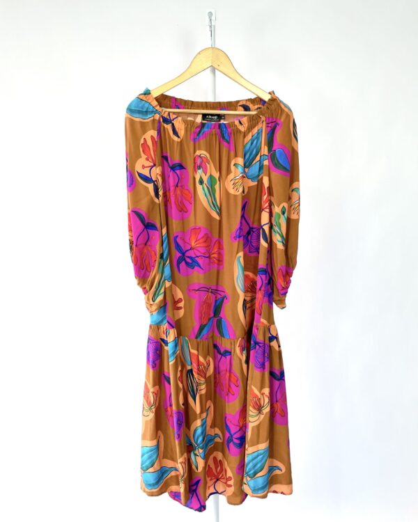 Vestido seda midi marrom estampado A BRAND - 36