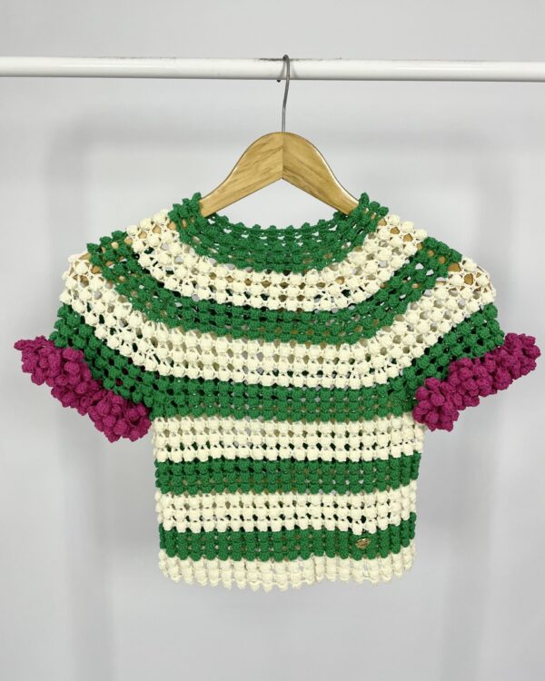 Croped tricot verde e branca HELEN RODEL - U