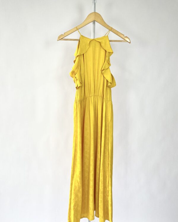 Vestido amarelo manga curta com babados - P - VENDIDO SIST OTO