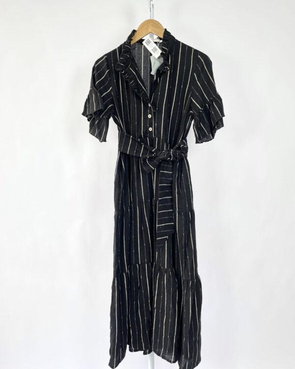 Vestido midi preto com listras e fios de lurex IDEOLOGIC - P *nunca usada* - VENDIDO SISTEMA OTO