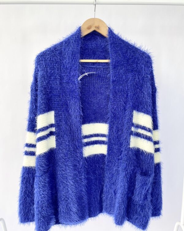Cardigan plush azul e branco - G - VENDIDO SIST OTO