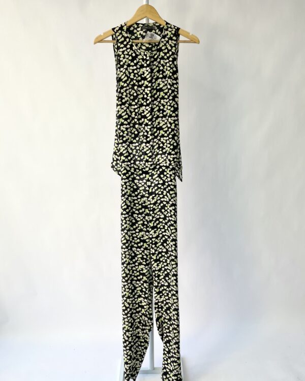 Macacão seda preto recortado com estampa verde ABRAND - 36 - VENDIDO SISTEMA OTO