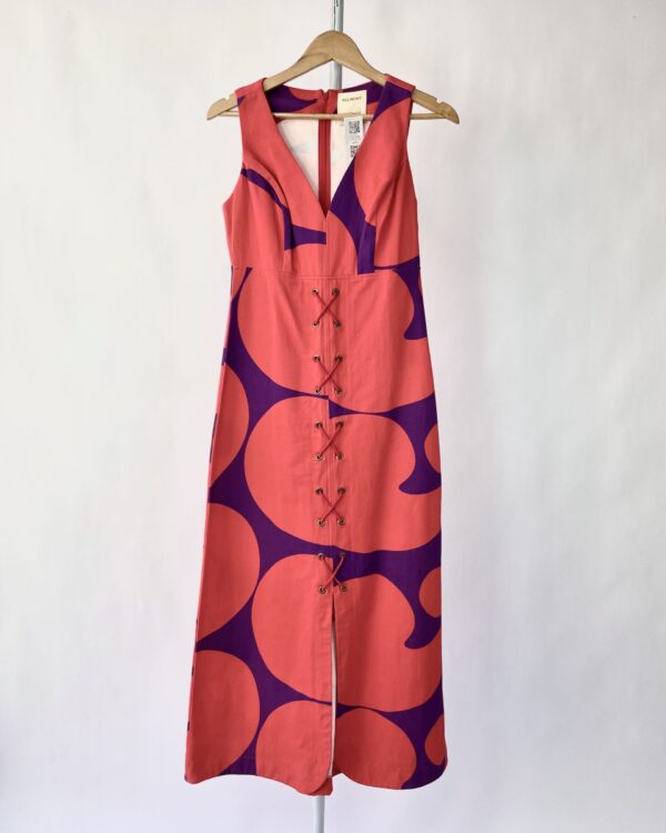Vestido midi sarja vermelho estampa roxa detalhe corda ALLMOST VINTAGE - 36