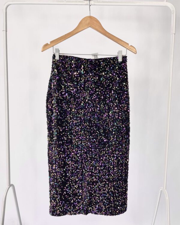 Saia midi preto com paetê FERNANDA DI BIASE - M *nunca usado* - VENDIDO SISTEMA OTO