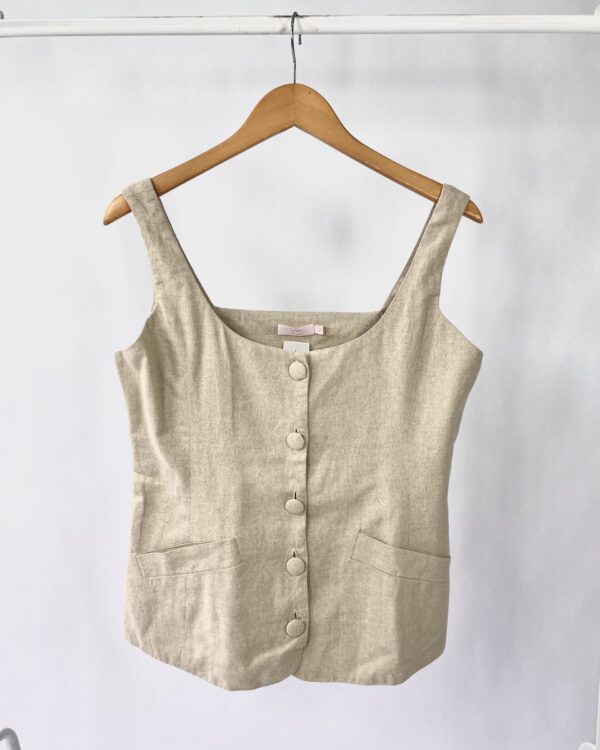 Blusa linho botões bege VANVAN - M - VENDIDO SISTEMA OTO