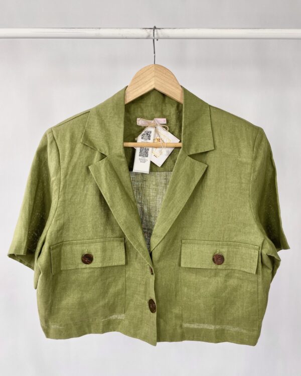 Camisa curta linho verde VANVAN - M *nunca usada*