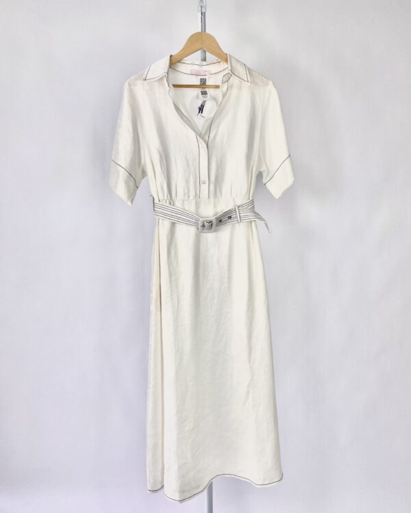 Vestido midi linho branco com cinto VANVAN - PP *nunca usado* - VENDIDO SISTEMA OTO