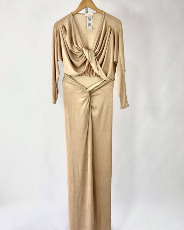 Vestido longo bege recorte na cintura ZEN CLOSET - P - VENDIDO SISTEMA OTO