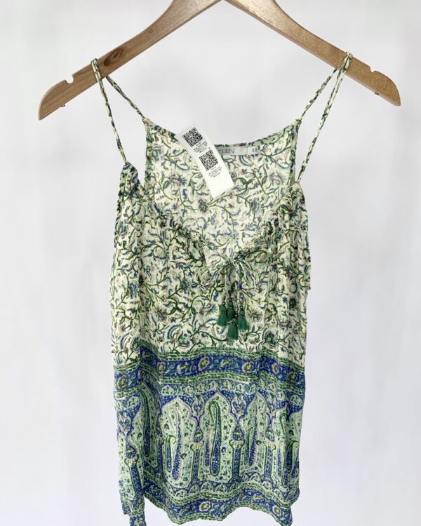 Blusa regata verde com azul estamapda seda ATEEN - 38 - VENDIDO SIST OTO