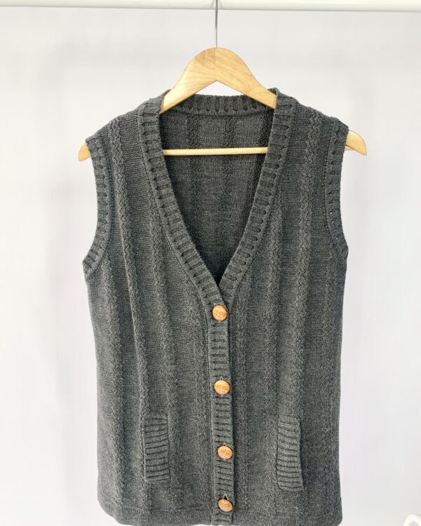 Colete tricot cinza alongado FIO E FORMA - P - VENDIDO SISTEMA OTO