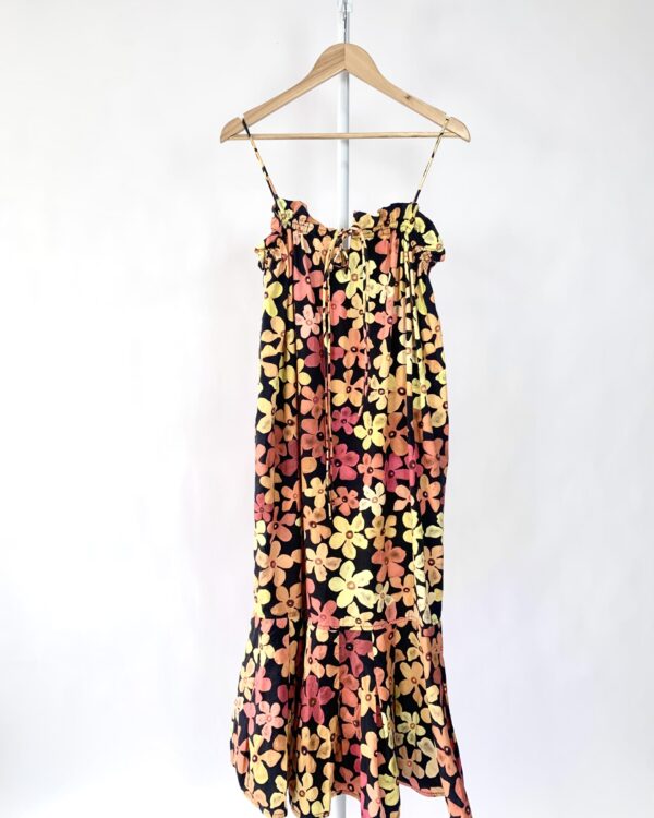 Vestido algodão floral laranja e amarelo LILY FRANCO - vendido sistema oto