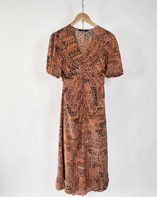 Vestido recortado terracota com estampa seda ANIMALE - 40 - VENDIDO SISTEMA OTO