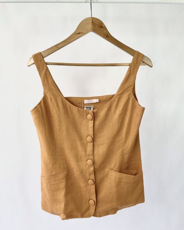 Blusa linho botões caramelo VANVAN - P - VENDIDO SIST OTO
