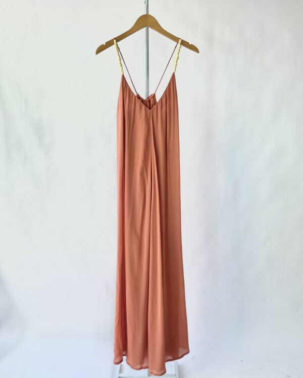 Vestido longo terracota detalhe acrílico VIX - P - VENDIDO SISTEMA OTO