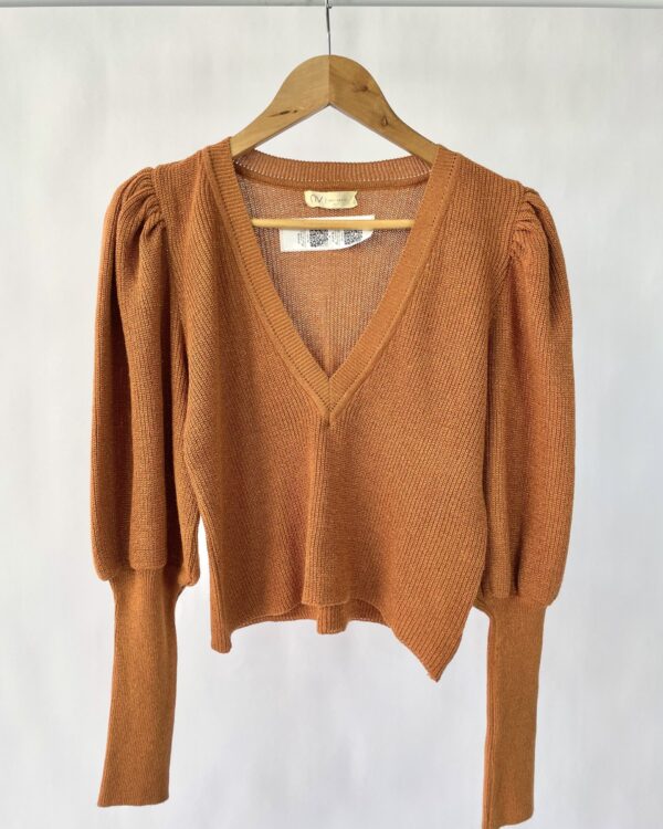 Blusa tricot marrom com lurex manga bufane NV - PP - VENDIDO SISTEMA OTO