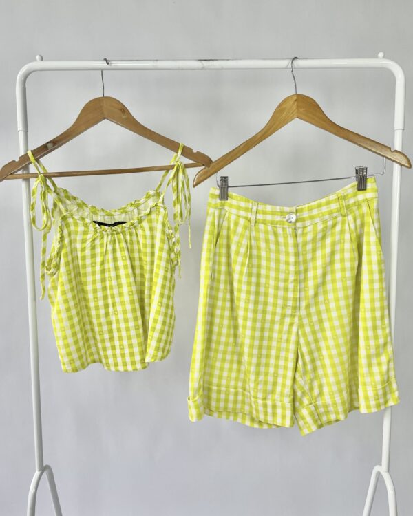 Conjunto cropped e bermuda verde lima estampa vichy MARIA FILÓ - P - VENDIDO SISTEMA OTO