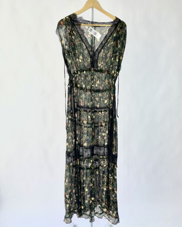 Vestido longo verde estampado com renda preta MIXED - 40 - VENDIDO SISTEMA OTO