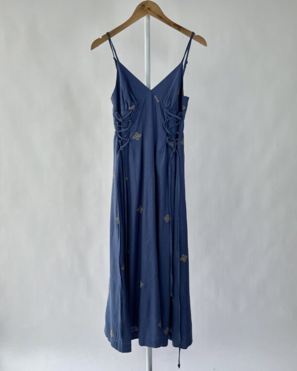 Vestido longo azul bordado ANDREA SILVA - P - VENDIDO SISTEMA OTO