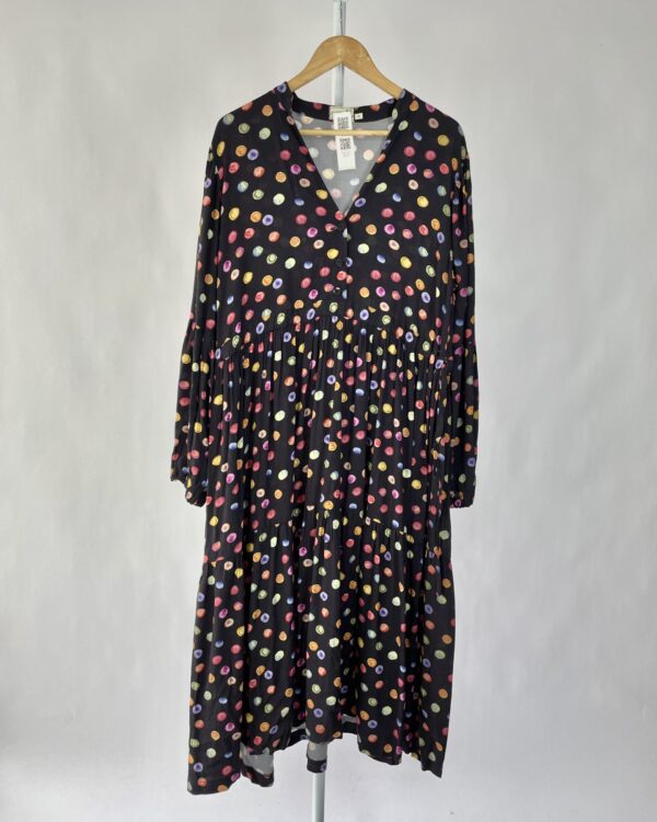 Vestido midi preto estampa poá colorido ANPÕ - G - VENDIDO SISTEMA OTO