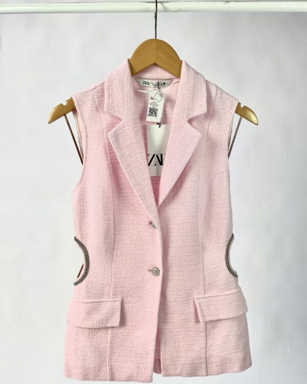 Colete tweed rosa com pedrarias ZARA - PP *nunca usado* - VENDIDO SISTEMA OTO