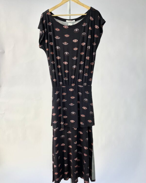 Vestido midi azul marinho estampa olho ATEEN - G *nunca usado* - VENDIDO SISTEMA OTO