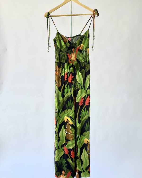 Macacão verde estampado com lastex busto FARM - P - VENDIDO SISTEMA OTO