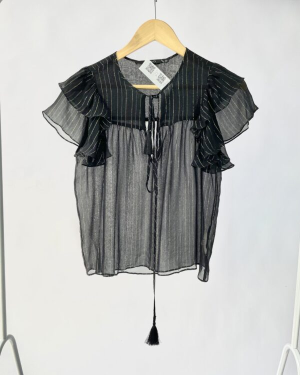 Blusa preta seda com lurex dourado EVA - 34 - VENDIDO SISTEMA OTO