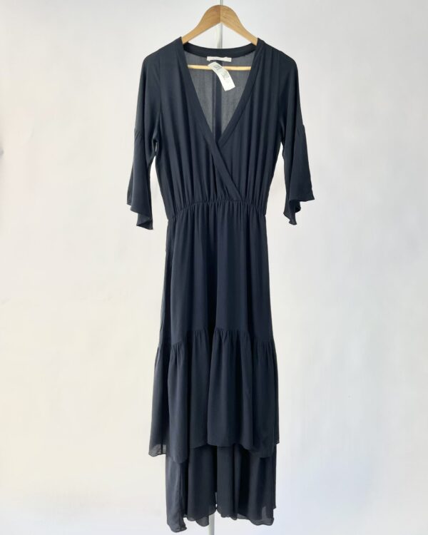 Vestido azul marinho seda babados ATEEN - 36