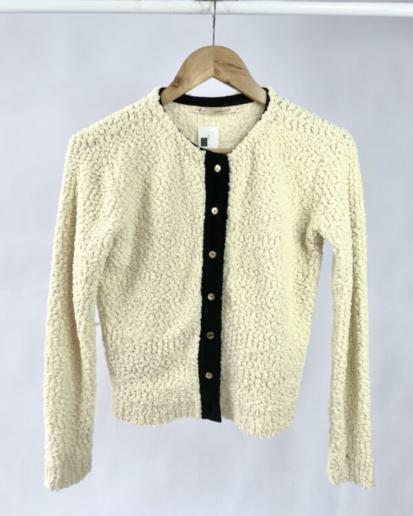 Cardigan tricot bege detalhe preto MARIA FILÓ - P