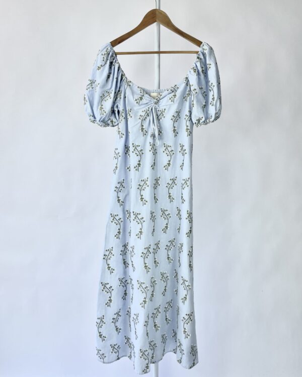 Vestido algodão azul bordados mangas bufantes CRIS BARROS - 36