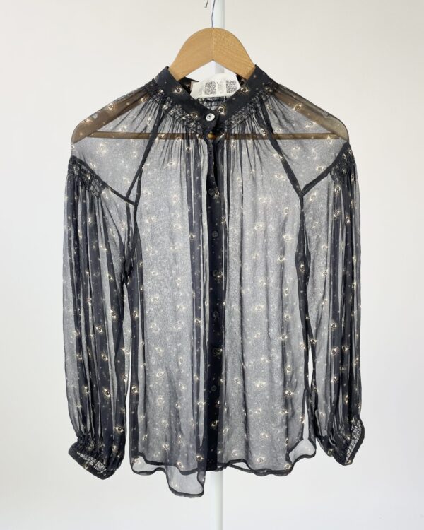 Blusa preta seda com estampa olhos CRIS BARROS - 36 - VENDIDO SISTEMA OTO