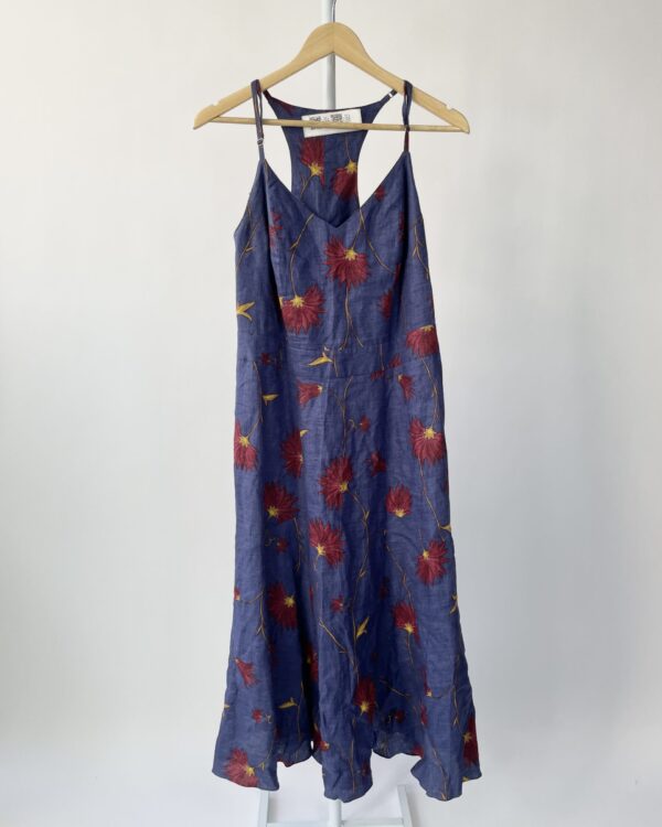 Vestido linho azul com estampa RICHARDS - 40 - VENDIDO SISTEMA OTO